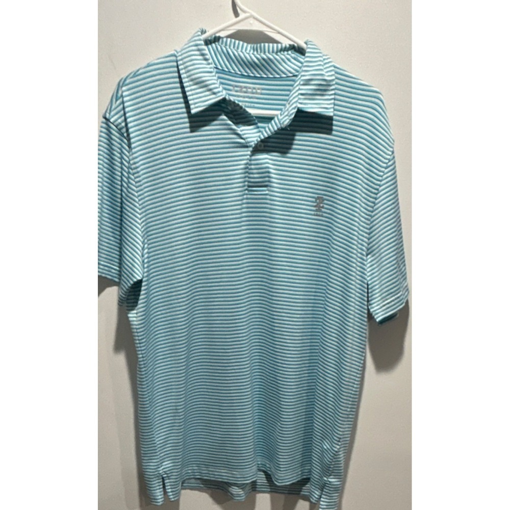 IZOD Golf Stretch Blue White Striped Short Sleeve Polo Shirt Men's M